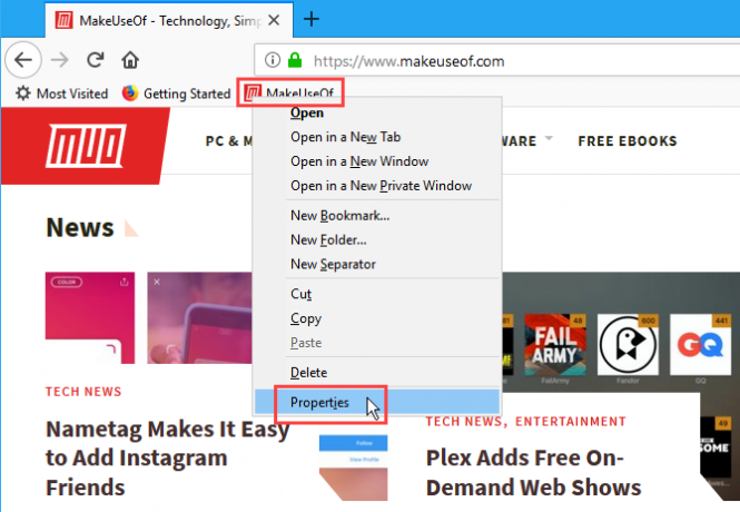 Få egenskapene til et bokmerke i Firefox
