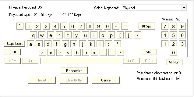 Virtuelt tastatur for Password Safe-verktøyet