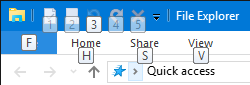 Windows 10 File Explorer-tastatursnarveier