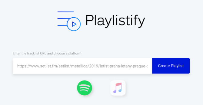 Playlistify oppretter spillelister fra setlister på 1001 Tracklists, setlist.fm og livetracklist