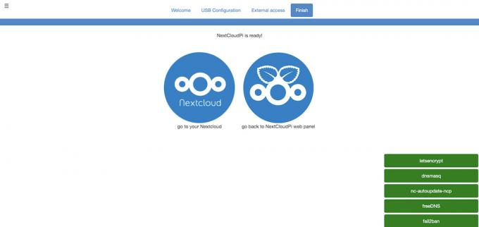 NextCloudPi-veiviseren ekstern tilgang fullført