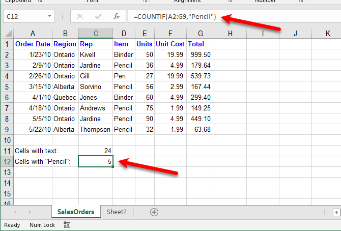 excel tekstfunksjoner - Telle celler med spesifikk tekst