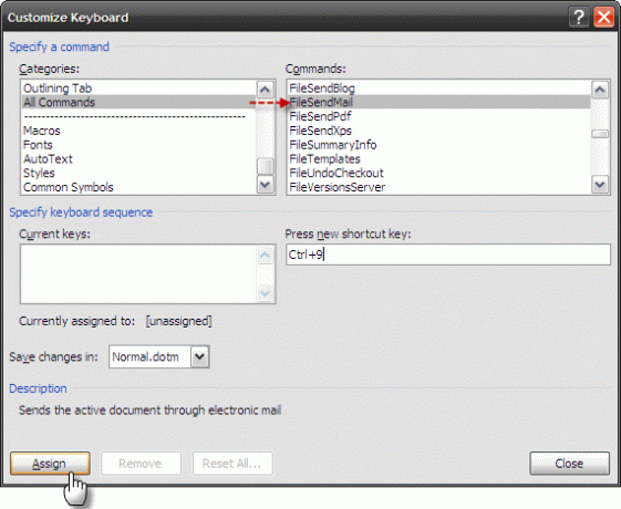 Sett opp tilpassede snarveistaster i MS Word og lag et jukseark Tilpass tastatur3