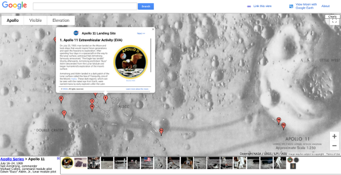 Utforsk Neil Armstrong og Buzz Aldrins vei på månen med Google Moon