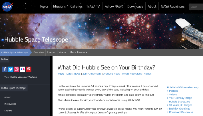 Hva så Hubble-teleskopet på bursdagen din? Sjekk NASAs miniside for en galaktisk bursdagsfeiring