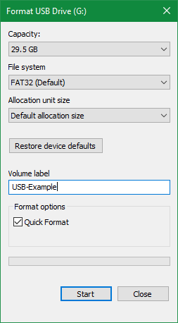 Windows 10 format USB-stasjon
