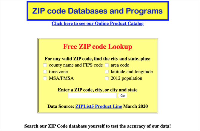 Hovedside for zip-info