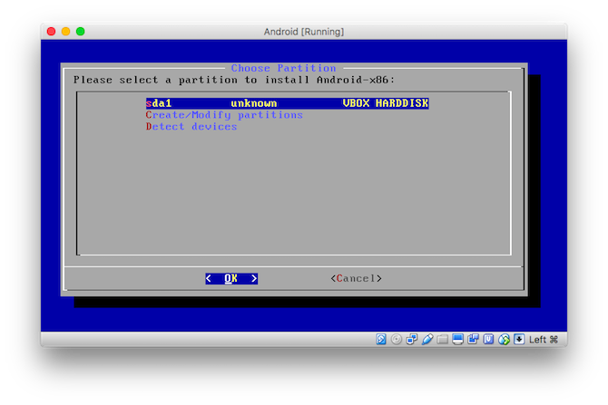 Slik kjører du Android-apper på macOS, velg partisjon
