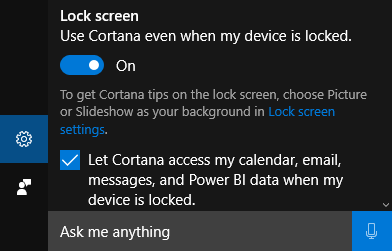 cortana låseskjerm