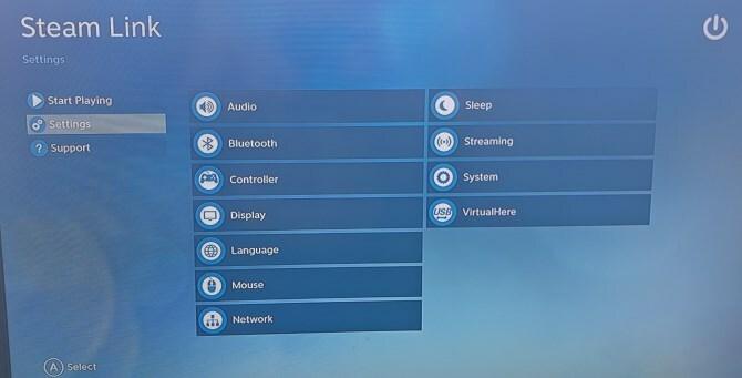 steamlink enhetsinnstillinger