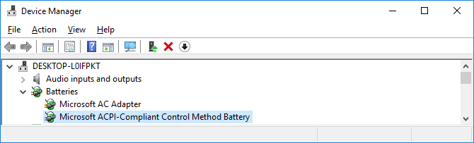 Windows 10 Device Manager-batteridrivere