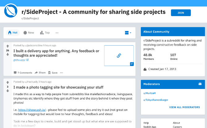 r/SideProject forteller deg hvordan du kan forfølge lidenskapsprosjektet ditt med et fellesskap som støtter deg og gir konstruktiv tilbakemelding