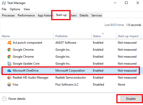 Windows Task Manager Oppstartselementer