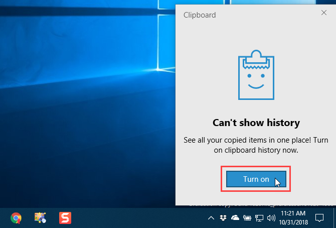 Aktiver utklippstavlehistorikk på utklippstavlen i Windows 10