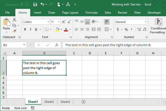 excel textfunksjoner - Tekst pakket automatisk inn i en celle