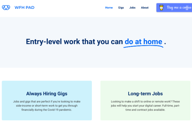 WFH Pad lister opp kortsiktige spillejobber og langsiktige jobber for fjernarbeidere på inngangsnivå