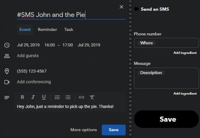 IFTTT Google Kalender Planlegg SMS
