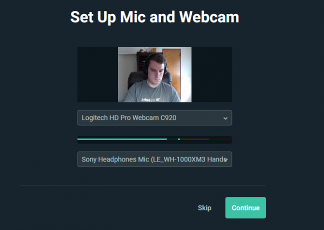 Strømmer mikrofon og webkamera