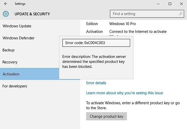 Windows 10 aktiveringsfeilkode