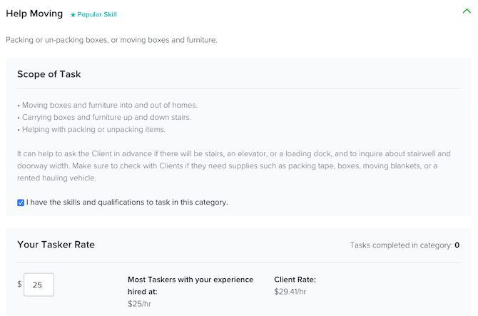 TaskRabbit-jobber i kategorien Help Moving