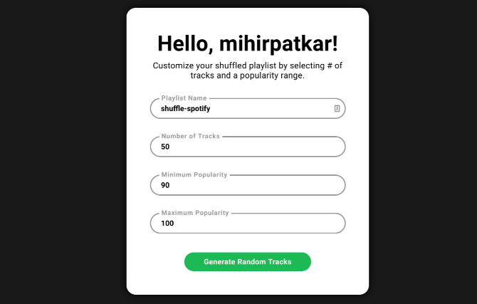 Shuffle Spotify lager en tilfeldig spilleliste med sanger basert på hvor populære de er