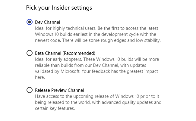 endre Windows insider utviklingsvei