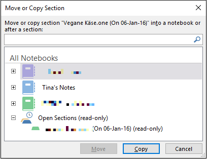 OneNote Move Notebook-seksjon