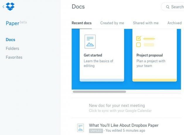 Dropbox Paper Docs-grensesnitt