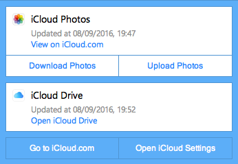 Statusbilde for iCloud Kontrollpanel