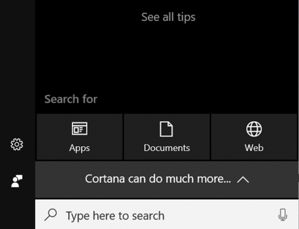 Cortana på PC-hovedskjerm