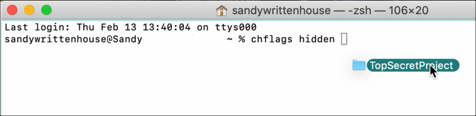 Terminal Skjul fil på Mac