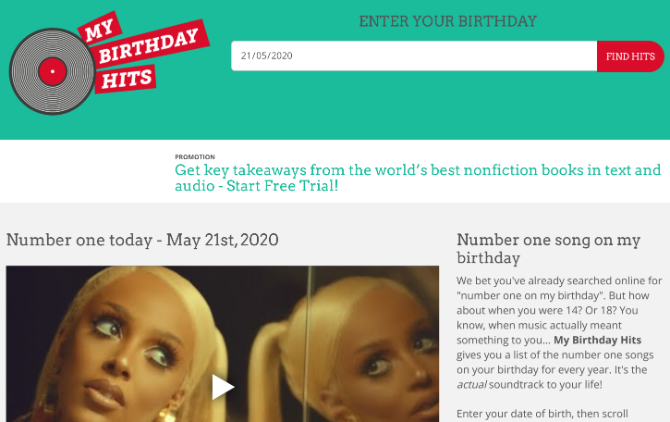 My Birthday Hits lager en spilleliste med sanger for toppliste på bursdagen din hvert år
