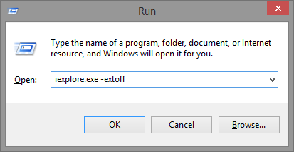 5.2 Kjør - iexplore.exe -extoff