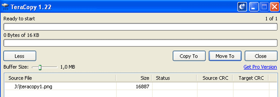 Dette er en skjermdumping av et av de beste Windows-programmene for kopiering av filer. Det heter TeraCopy.
