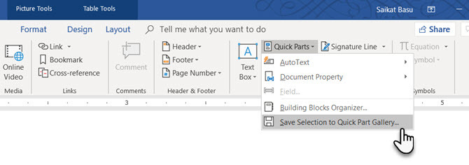 Lagre i Quick Parts Gallery i Microsoft Word