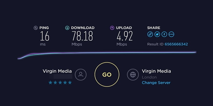 VPN Ubegrenset: Et rimelig, solid og pålitelig VPN ISP Speedtest Resultat 1