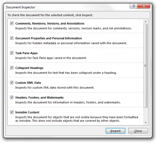 Dokumentinspektør for Microsoft Word 2013