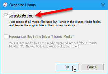 iTunes konsoliderer filer