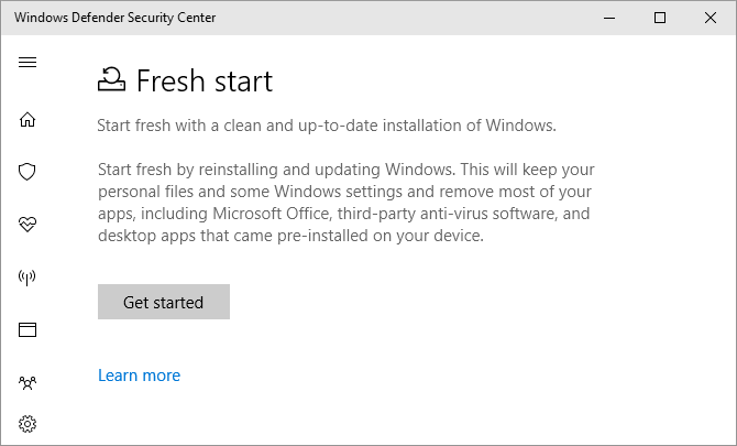 windows 10 forsvarer frisk start