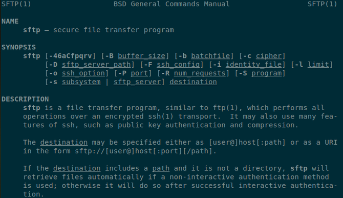 SFTP-manuell åpen i en Linux-terminal