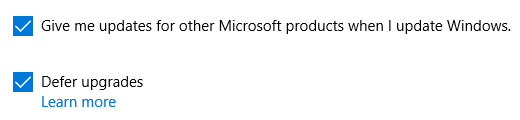 Windows 10 Utsett oppgraderinger