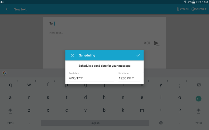 Hvordan sende og motta tekstmeldinger på en Android Tablet Android-nettbrett mysms planlegging