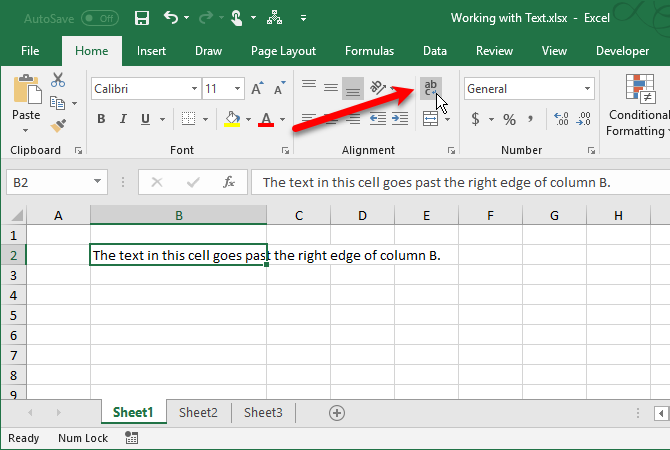 excel textfunksjoner - Klikk på Wrap Text-knappen