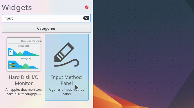 kde inndatametodepanel