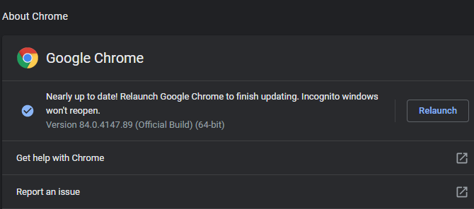 Chrome sjekk for oppdateringer