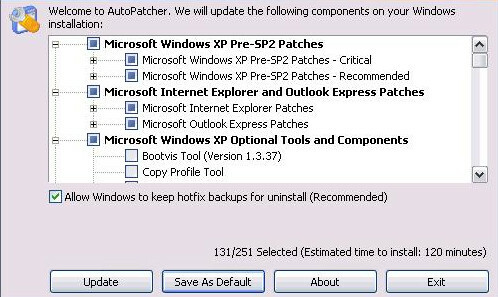 Windows AutoPatcher-skjermbilde