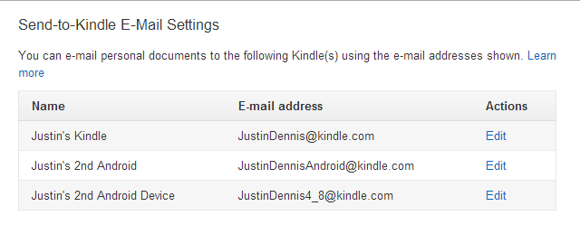 Amazon-sending til Kindle-innstillinger