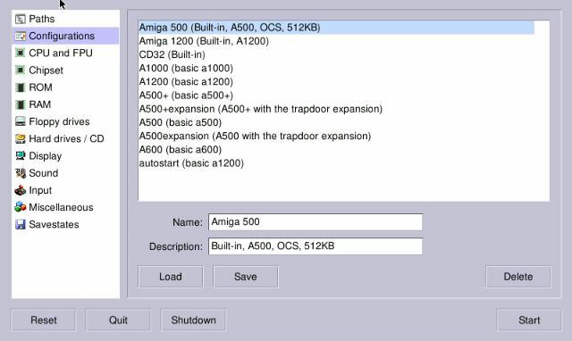 Velg en konfigurasjon for Amiga-emuleringen din