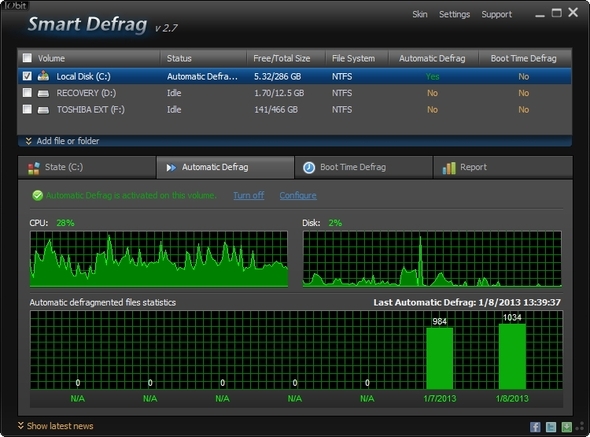 IObit Smart Defrag: Et suverent Defragmenterings- og optimaliseringsverktøy på harddisken [Windows] UI Automatic Defrag